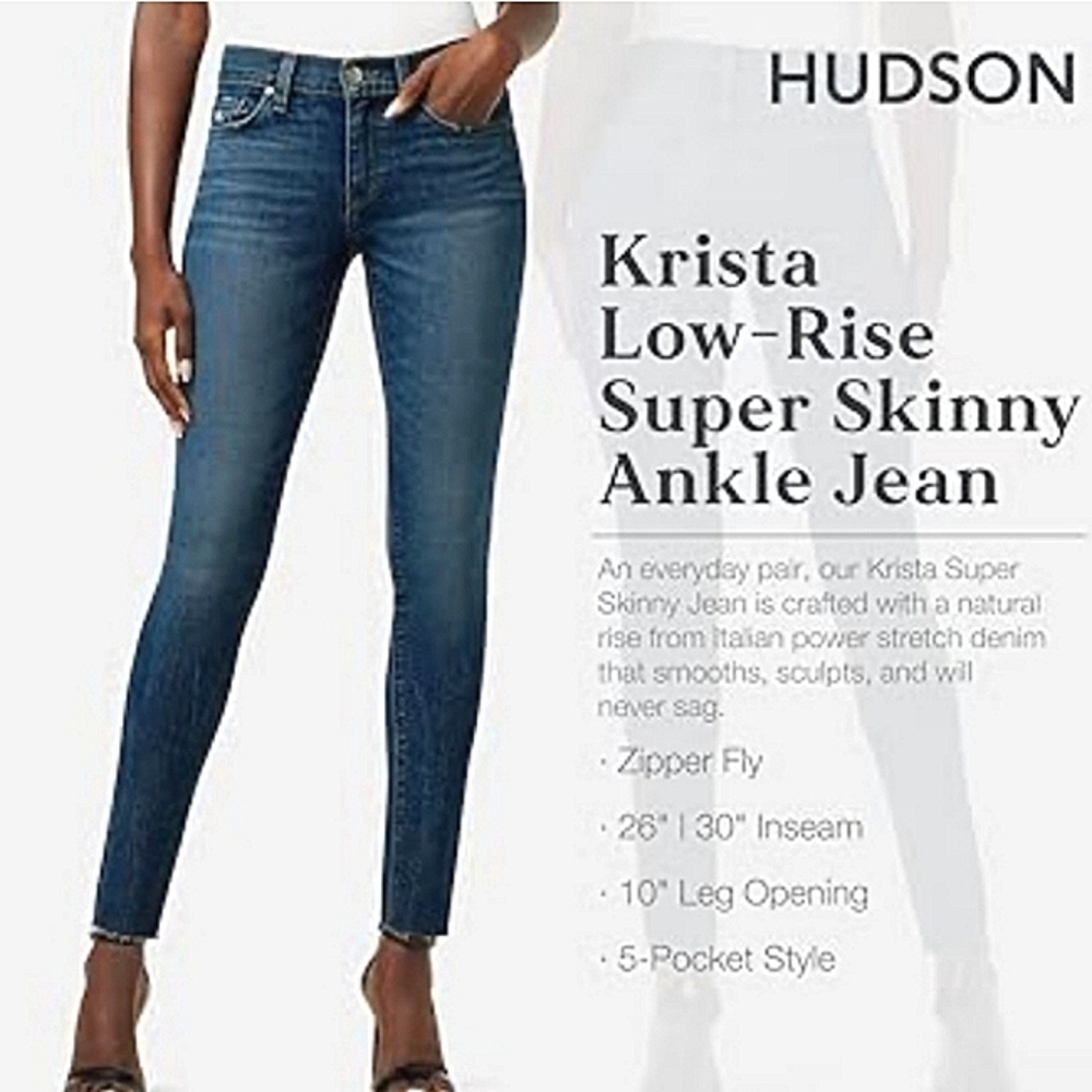 Hudson Krista Low Rise Super Skinny Ankle Jeans Medium Wash Size 30